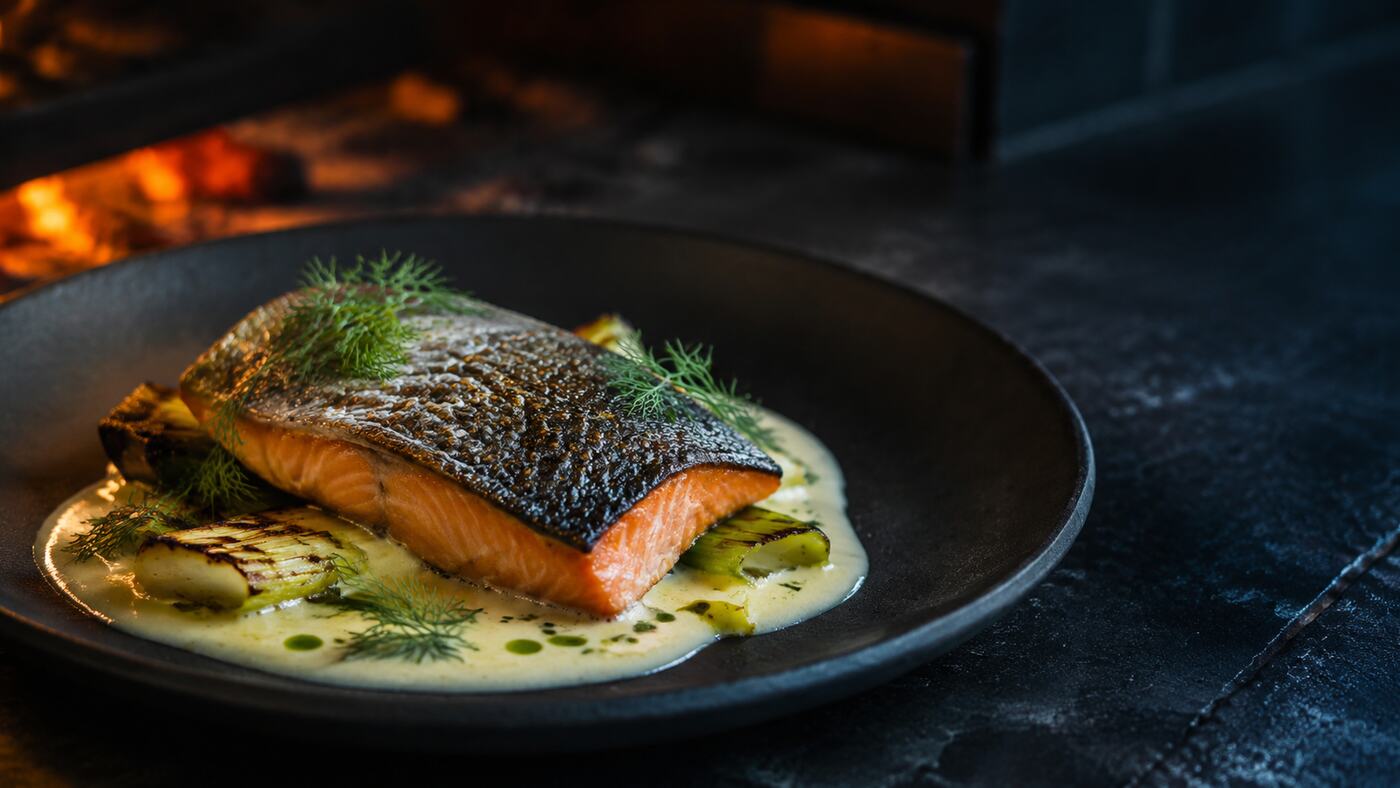 Salmón ártico asado al fuego