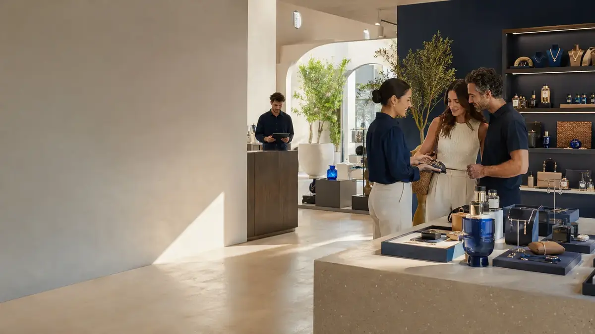 Equipo de una tienda atendiendo a sus clientes