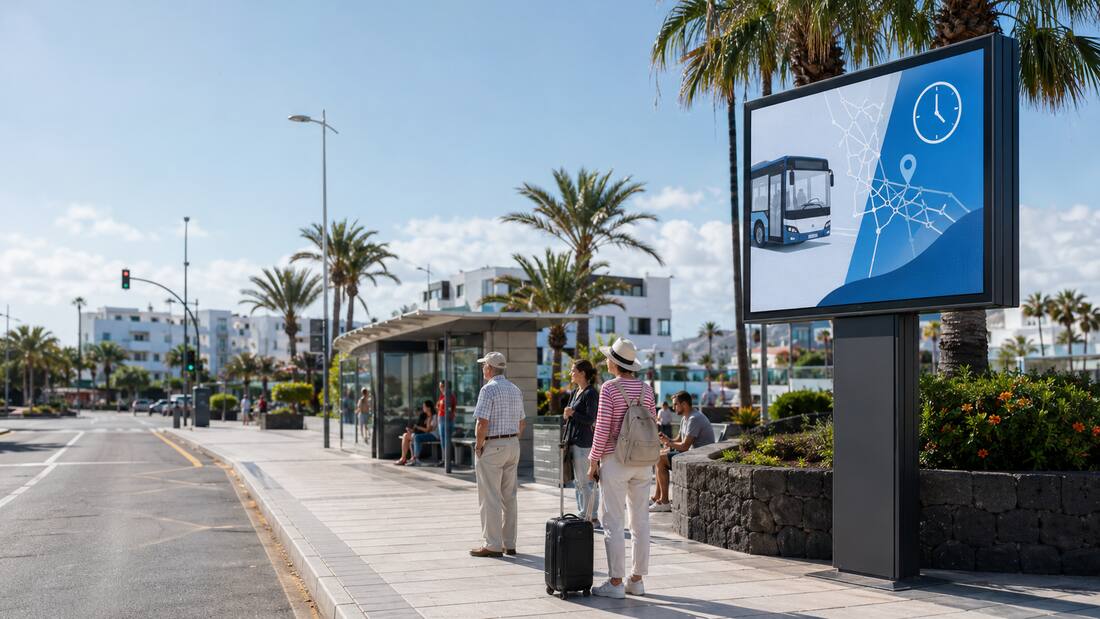 Digital totem installed in a busy urban area